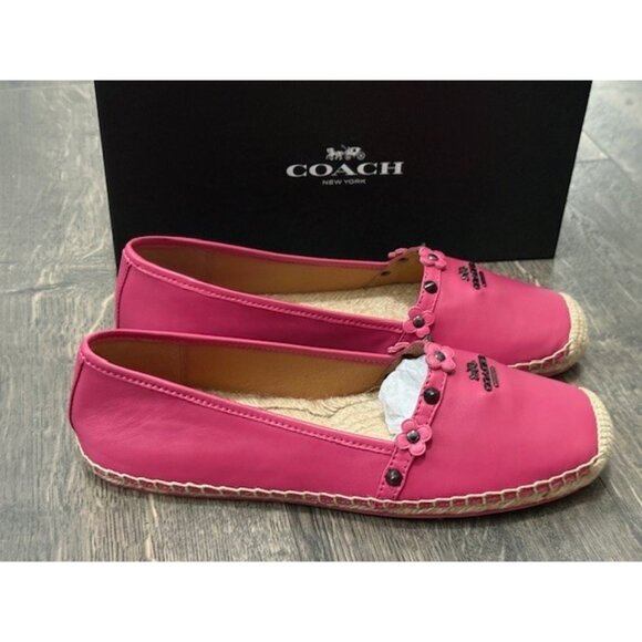 Coach Shoes Rain Floral Rivets Nappa Slip on 8 B Dahlia Pink Q8423 Espadrilles - Picture 7 of 11